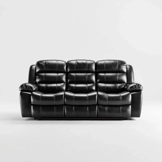 Trzyosobowa sofa do salonu z tapicerką PU, czarna, 210 x 95 x 100 cm
