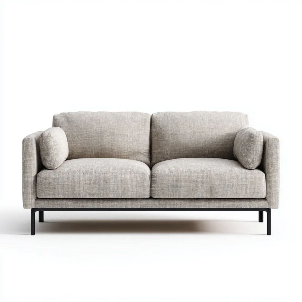 Sofa 2-osobowa beżowa z tapicerką poliestrową i stalowymi nogami, 170 x 88 x 78 cm
