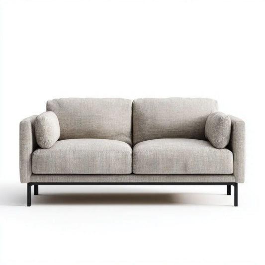 Sofa 2-osobowa beżowa z tapicerką poliestrową i stalowymi nogami, 170 x 88 x 78 cm