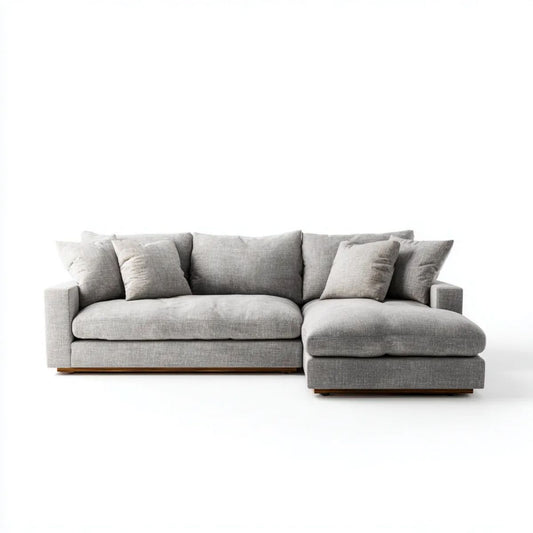 Prawostronna sofa narożna z szezlongiem, szara, tapicerowana poliestrem, 280 × 160 × 85 cm