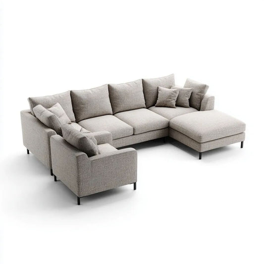 Sofa narożna w kształcie U z poliestru, jasnoszara, 330 x 200 x 85 cm