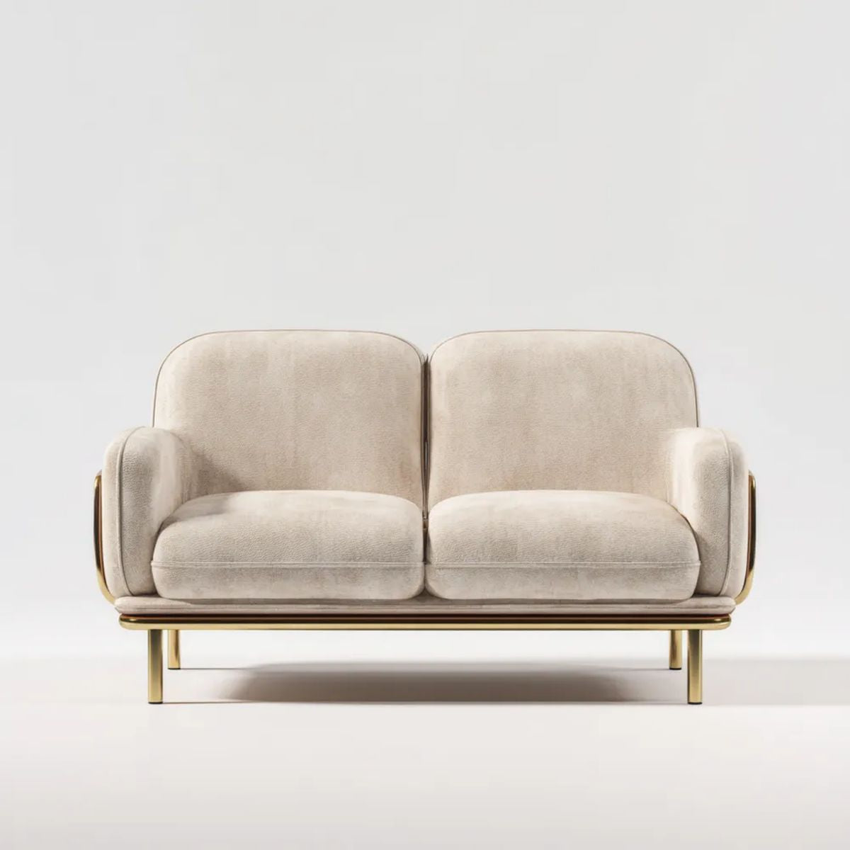 Sofa dwuosobowa beżowo-złota z aksamitu poliestrowego 160 × 85 × 82 cm