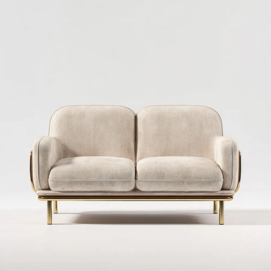 Sofa dwuosobowa beżowo-złota z aksamitu poliestrowego 160 × 85 × 82 cm