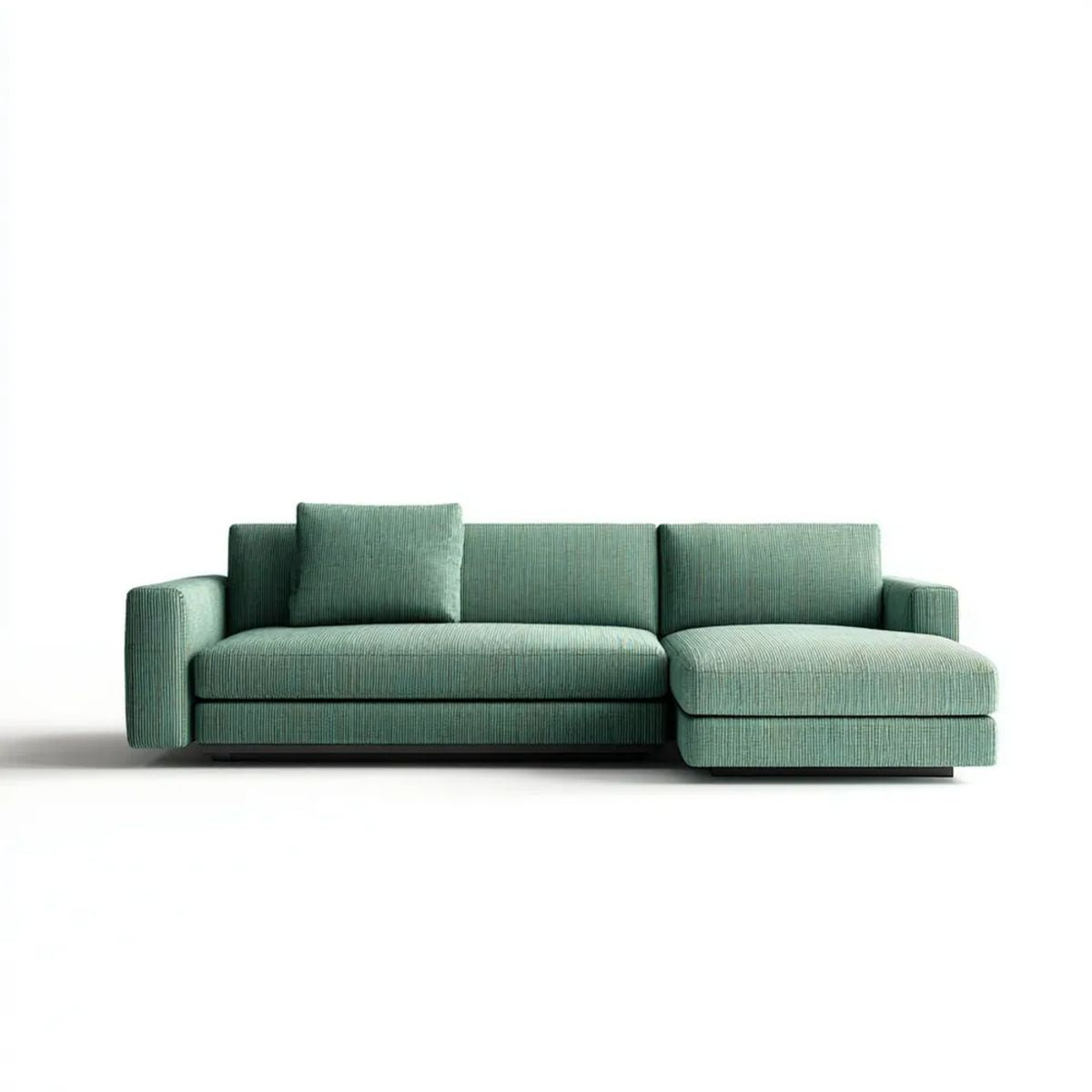 Prawostronna sofa narożna z szezlongiem zielona z tapicerką poliestrową, 250 x 160 x 85 cm