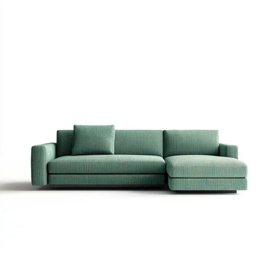 Prawostronna sofa narożna z szezlongiem zielona z tapicerką poliestrową, 250 x 160 x 85 cm