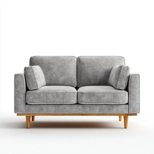 Dwuosobowa sofa szara z tapicerką poliestrową i drewnianymi nogami, 150 x 85 x 85 cm