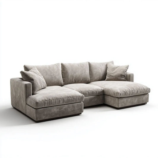 Sofa narożna w kształcie L szarobeżowa z tapicerką poliestrową 290 x 180 x 86 cm