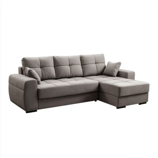 Prawostronna sofa narożna z poliestru szara 250 × 160 × 90 cm